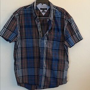 Tommy Hilfiger Navy, Blue & Red Plaid Short-Sleeve Button-Down Shirt